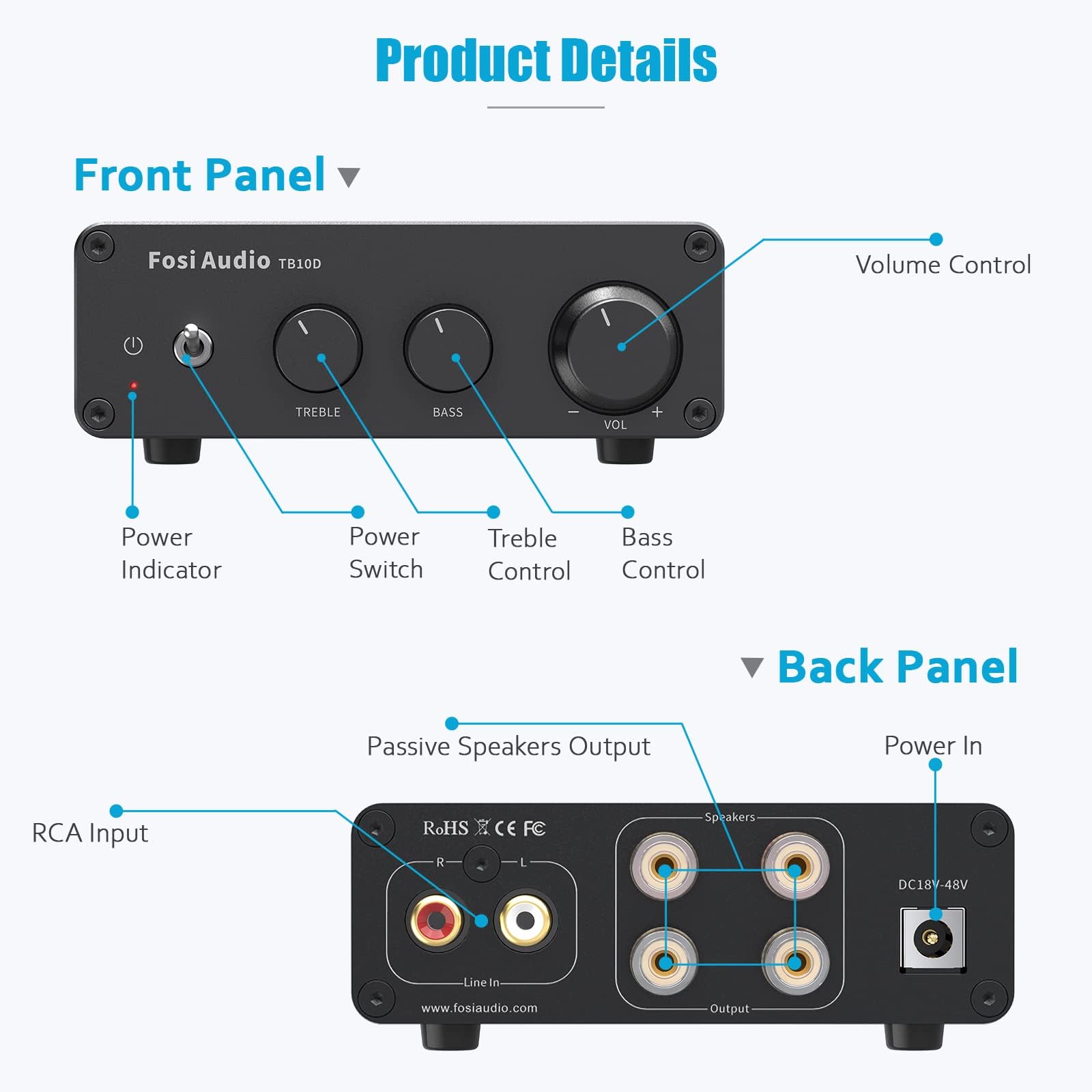Fosi Audio TB10D デジタル パワー アンプ Fosi Audio TB10D Amplificador de potência TPA3255 de 600 W para